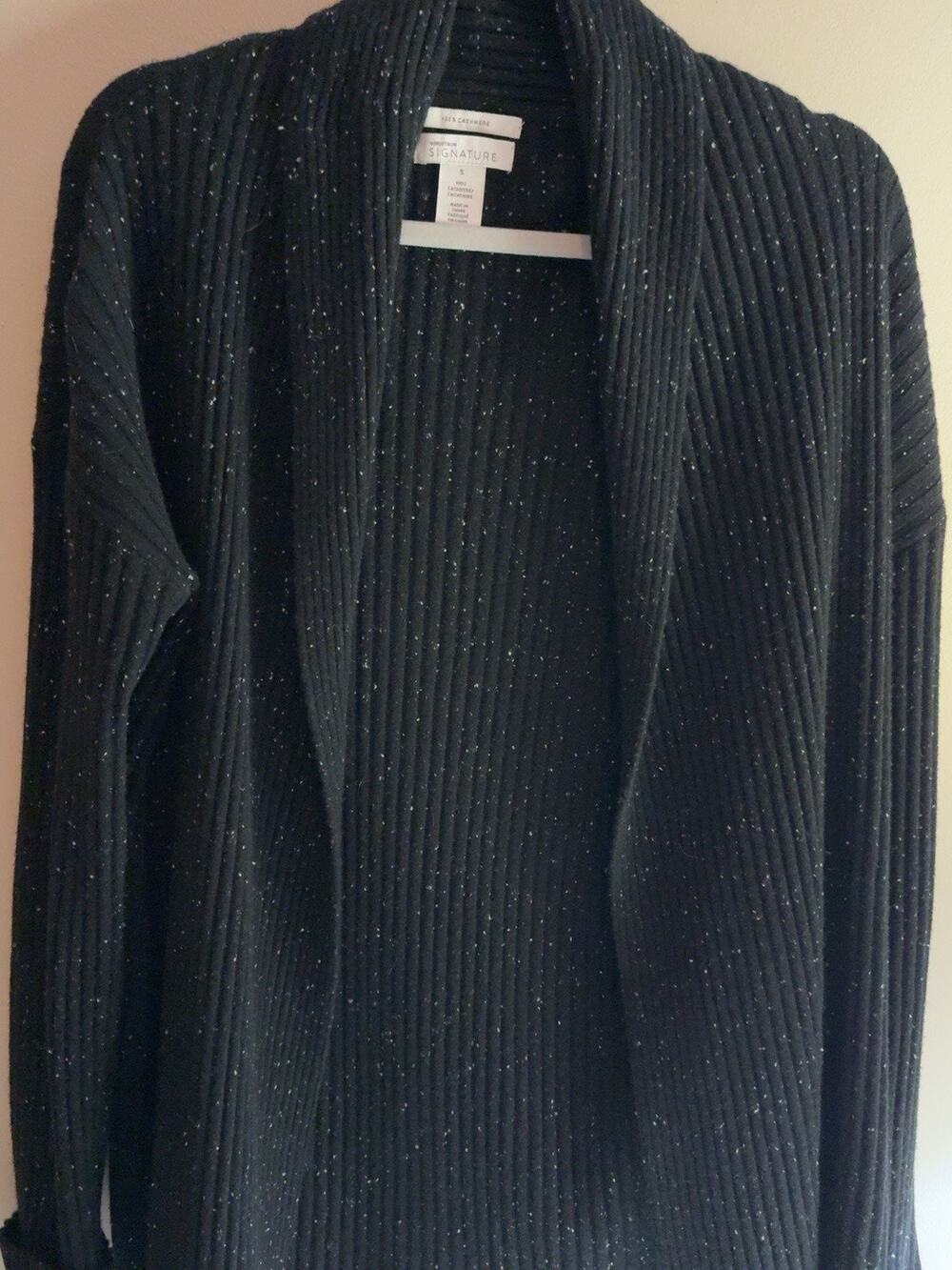 Nordstrom Signature Women’s 100% Cashmere Open Front Cardigan Black Size S